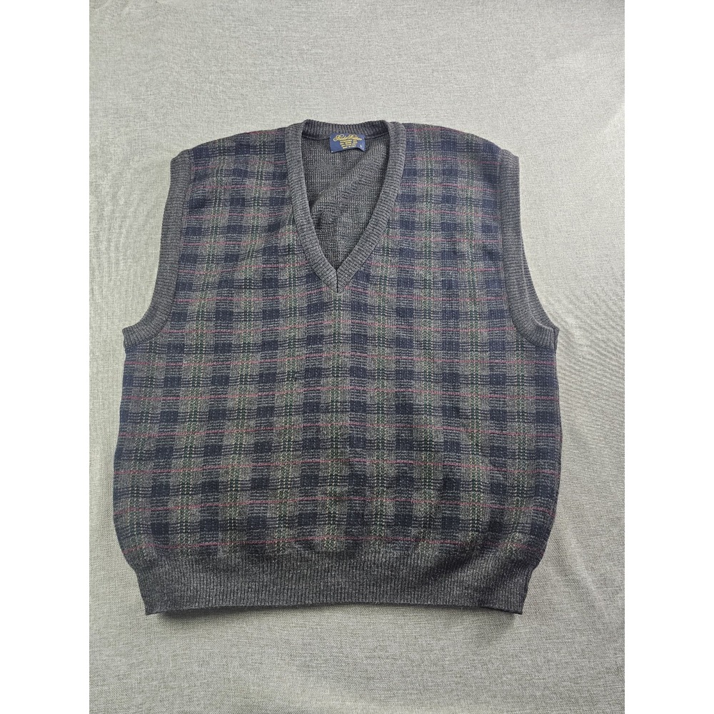 Brooks Brothers Sweater Vest Mens XL Plaid Merino Wool V Neck Pullover Italy